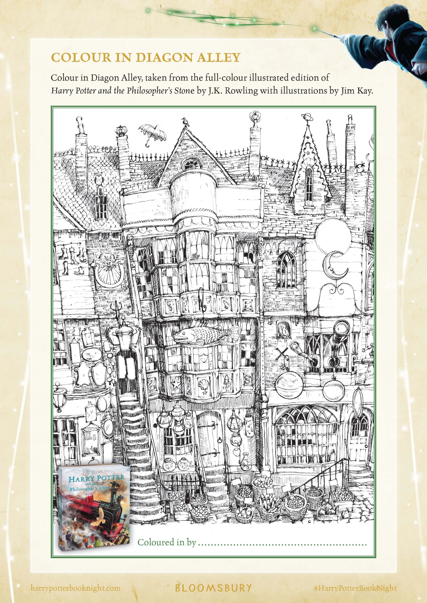 Free Harry Potter Diagon Alley coloring page for #HarryPotterBookNight