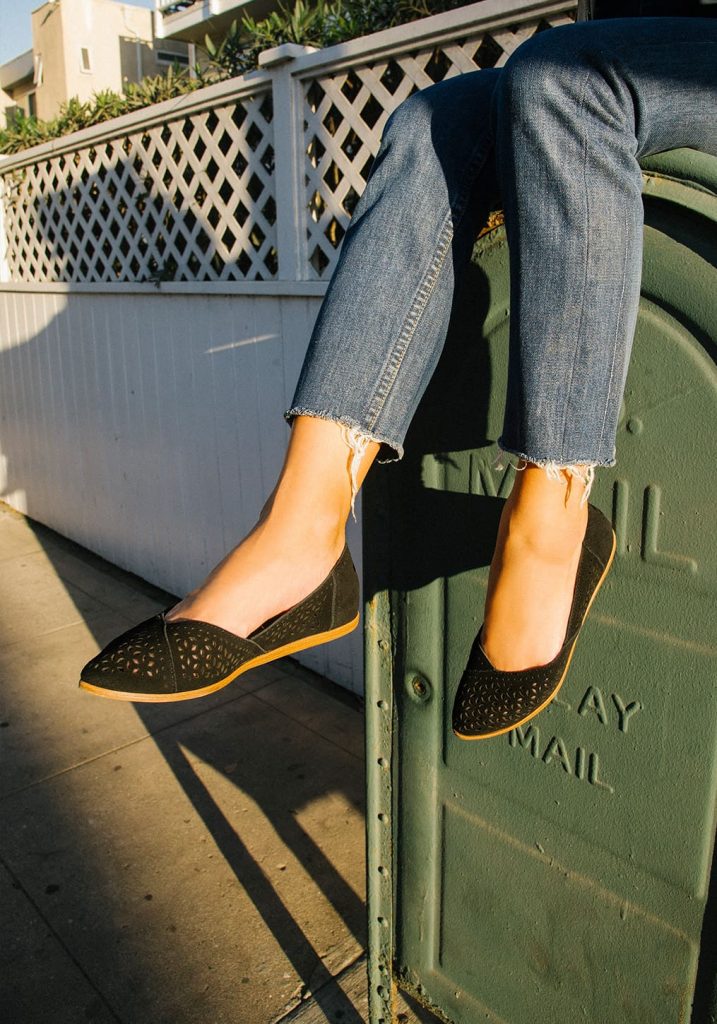 TOMS  Black Perforated Suede Women's Jutti Flats for spring