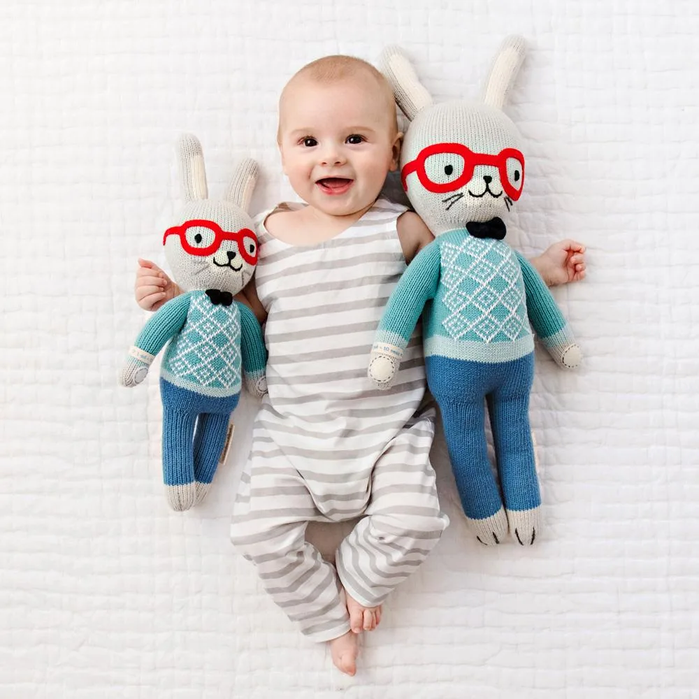 Cute Easter gifts for baby: Hand-knit rabbit dolls from Cuddle & Kind each help feed 10 hungry children