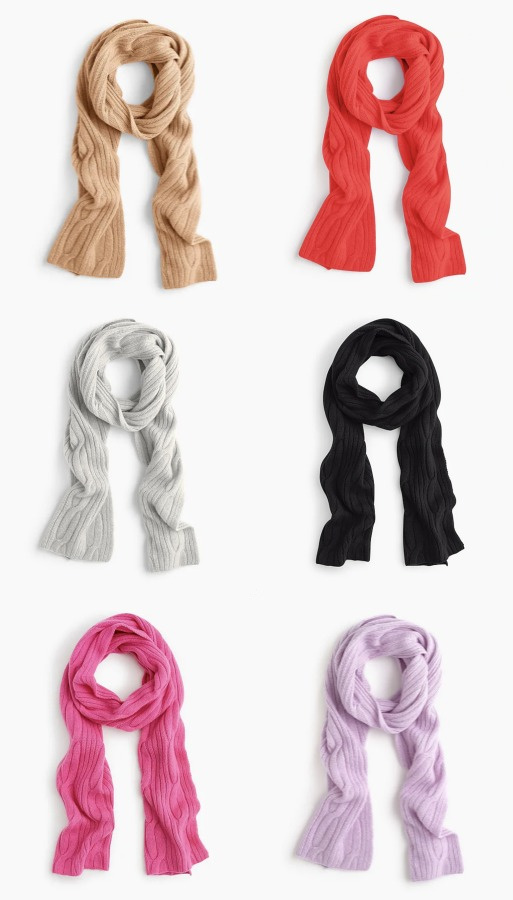 The perfect cashmere scarf: JCrew's ribbed cable knit scarf, now on sale