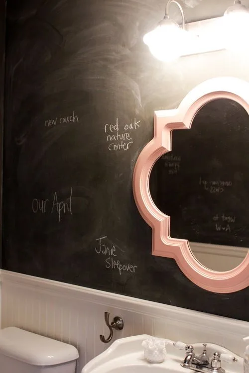 Chalkboard bathroom wall idea at Design Mom