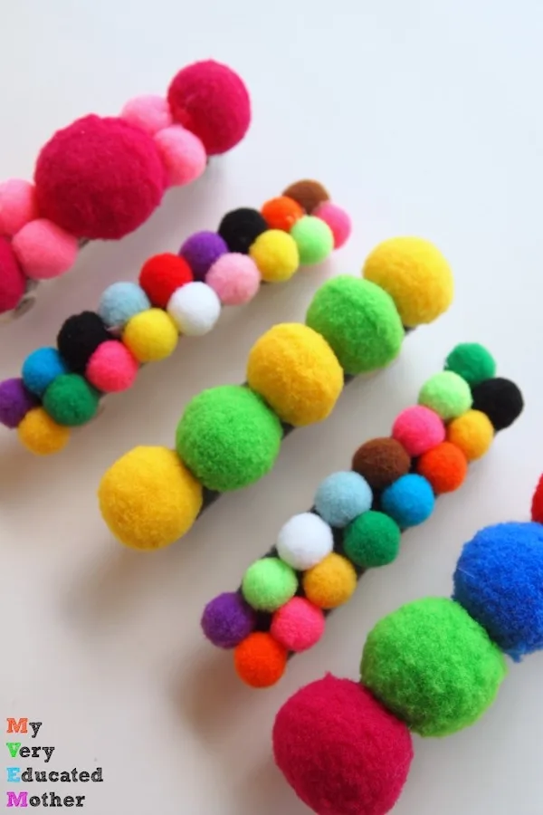 Easy to make pom pom barrettes from My Very Educated Mother are fun for teens to make