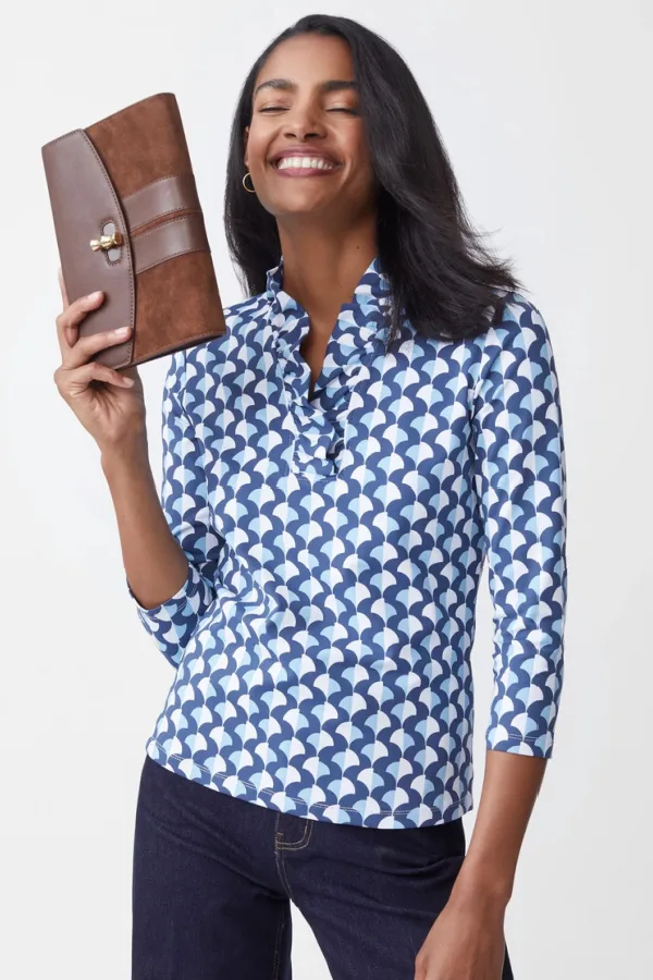 Preppy spring tops on sale: J. McLaughlin gorgeous ruffled shirt in 3 modern patterns