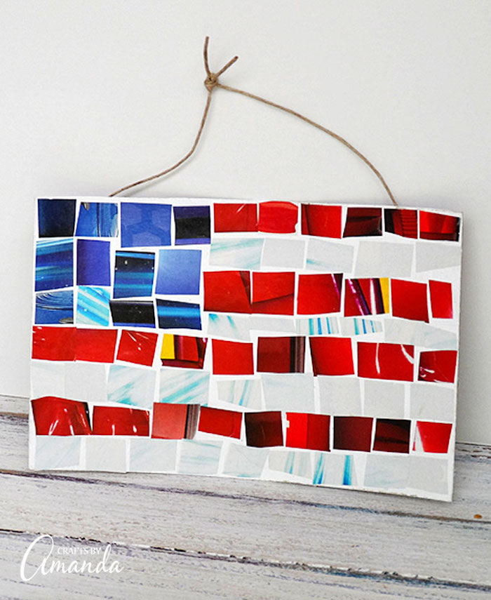 Easy 4th of July crafts for kids: Magazine mosaic flag at Crafts by Amanda