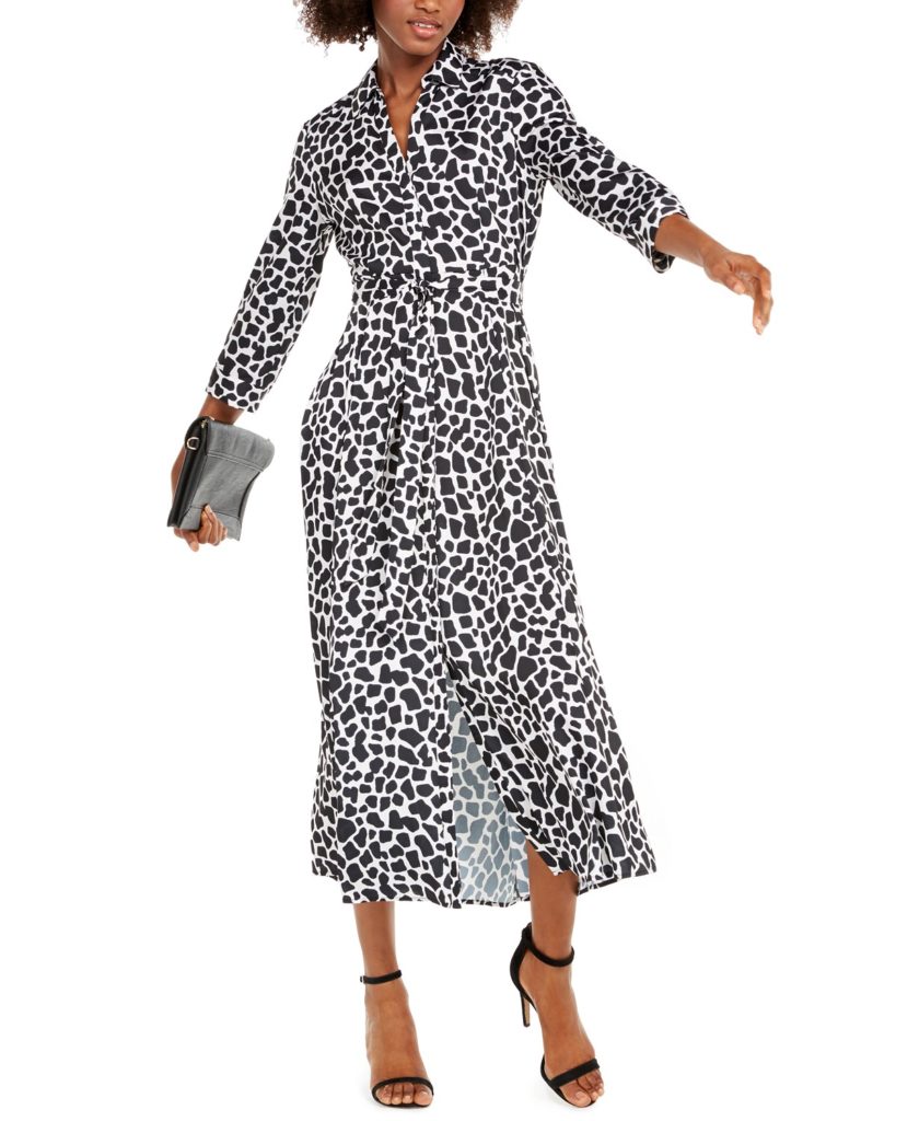 Long belted shirt dresses for fall: animal print dress by Inc for Macy's