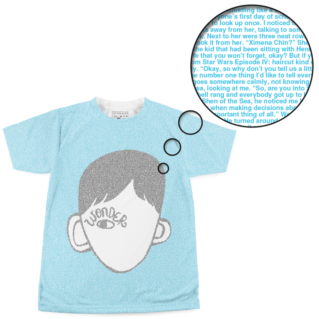 Wonder t-shirt at Litographs, made up entirely of text from the book Wonder t-shirt at Litographs, made up entirely of text from the book