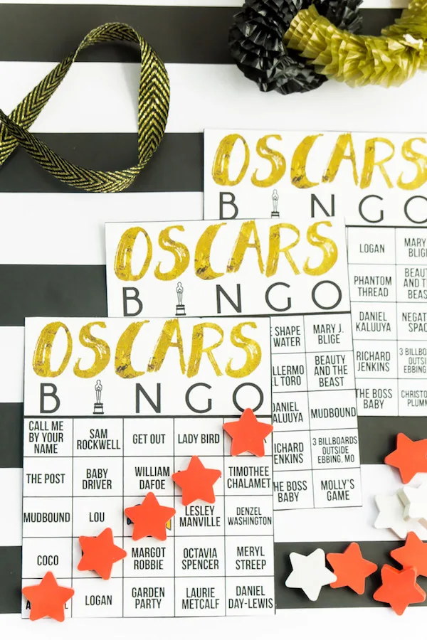 2018 Oscars party ideas: Bingo Cards by Play Party Plan