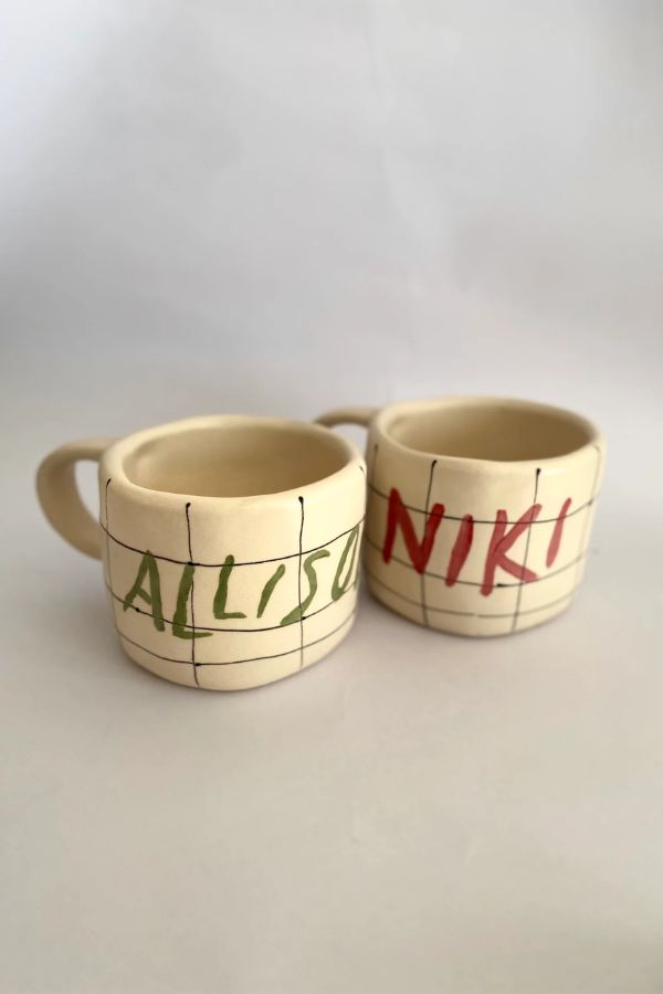 Personalized Handmade Custom with Name Grid Checkered Ceramic Mug, Unique, Gift for Her, Coffee Tea Matcha, Special Fall