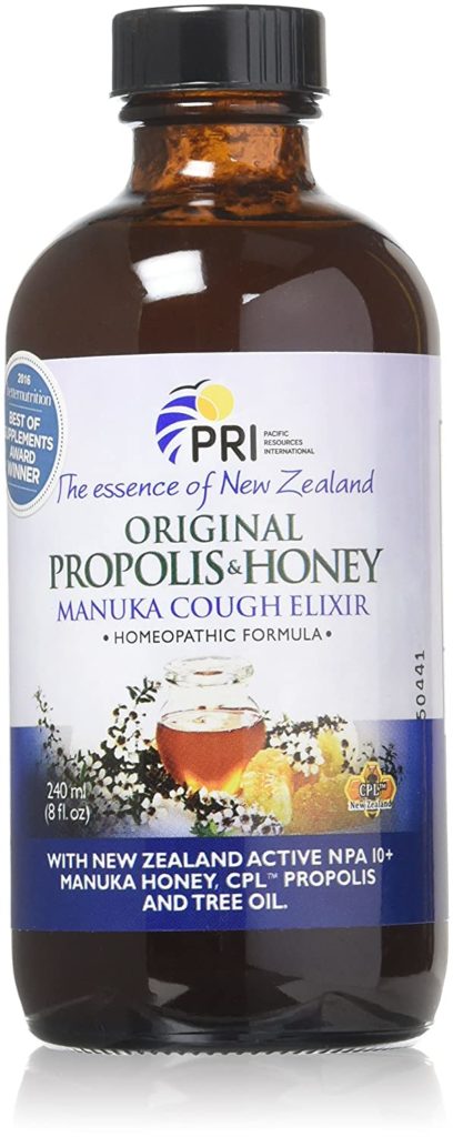 New Zealand's PRI makes a Manuka honey cough elixir that soothes sore throats without artificial stuff or corn syrup