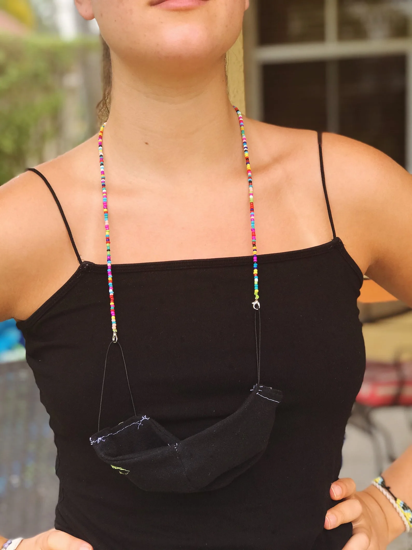 Cool face mask accessories for kids: A beaded mask lanyard that doubles as a necklace or bracelet
