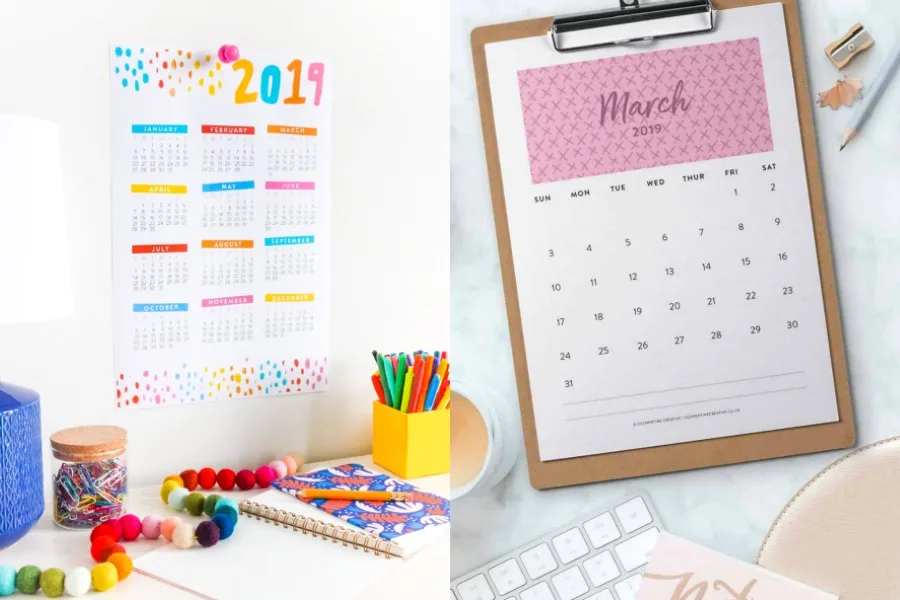9 amazing free printable calendars to keep you organized in 2019: Confetti 2019 printable calendar from The Crafted Life