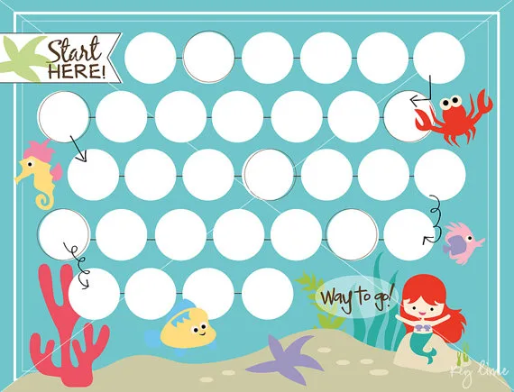 Mermaid printable reward chart by Key Lime