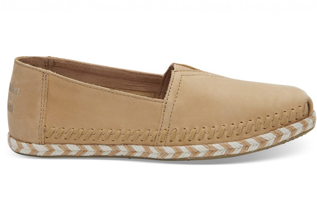 TOMS for spring: Honey leather espadrilles resembling a chic driving moc