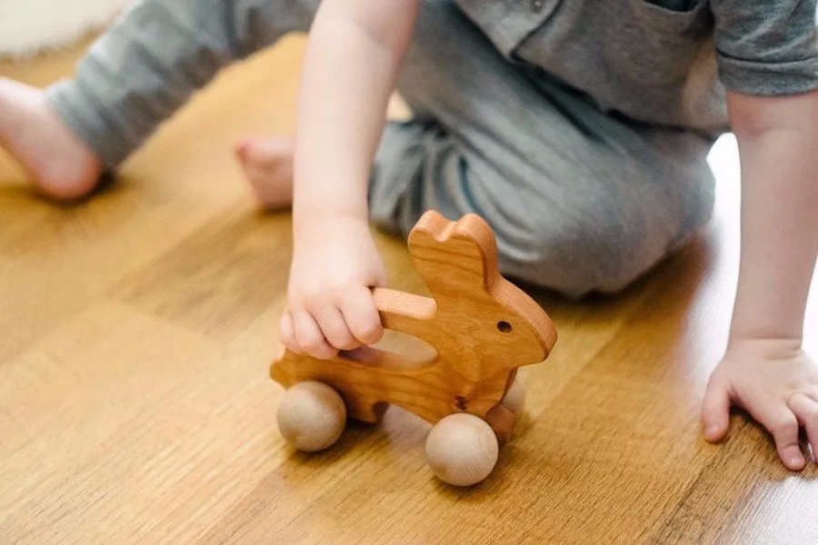 Cool bunny gifts for your kids' Easter baskets, like this wooden push toy by Bannor Toys.