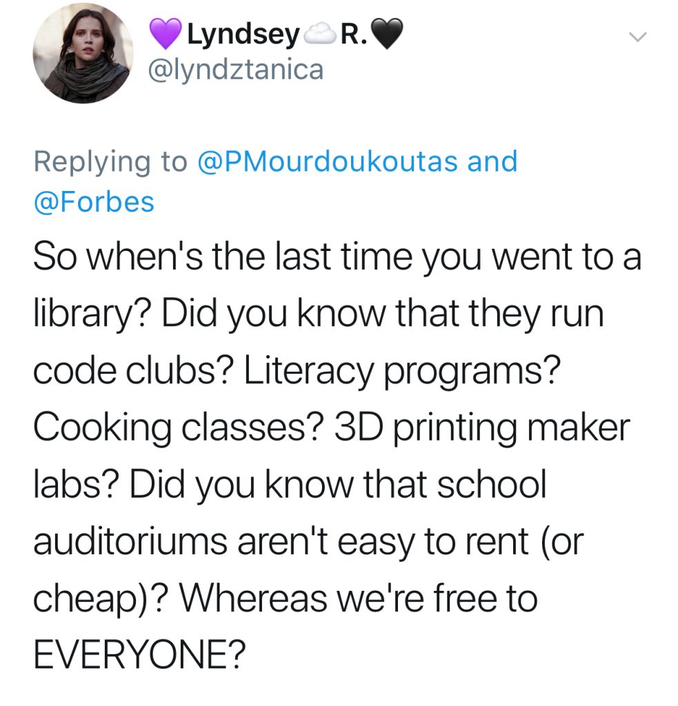 In defense of libraries: tweet by lyndztanica | CoolMomPicks.com