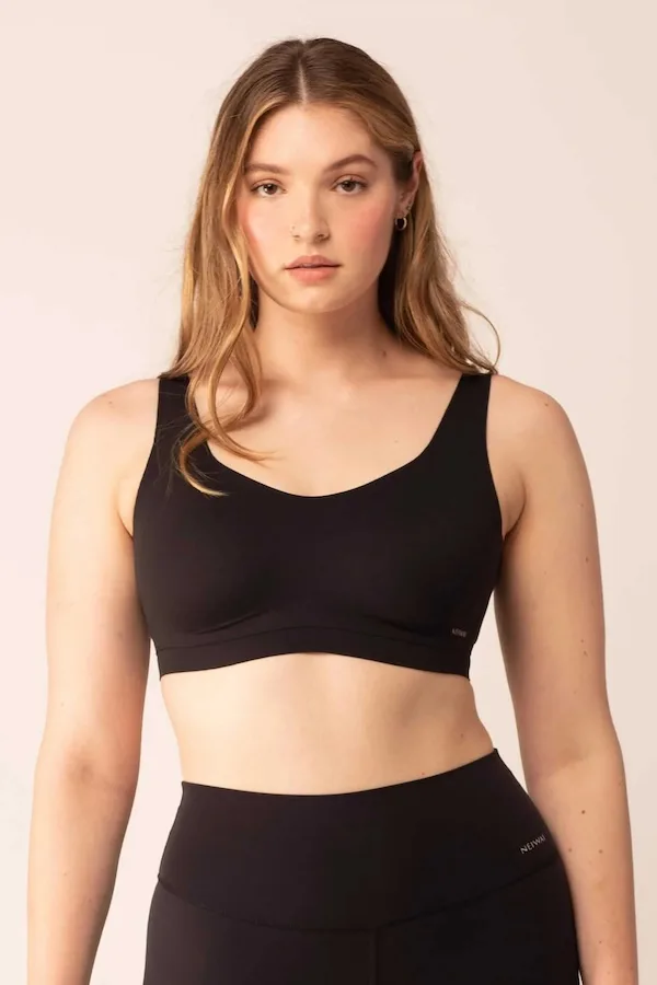 Barely Zero Fixed Cup Curve Bra from NEIWAI adapts to breast size fluctuations from B to DD, and makes a great supportive workout bra too (sponsor)