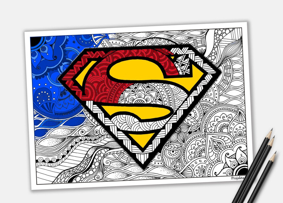 Framed Superman mandala coloring page from the kids | Printable for download | Father's Day gifts under $20
