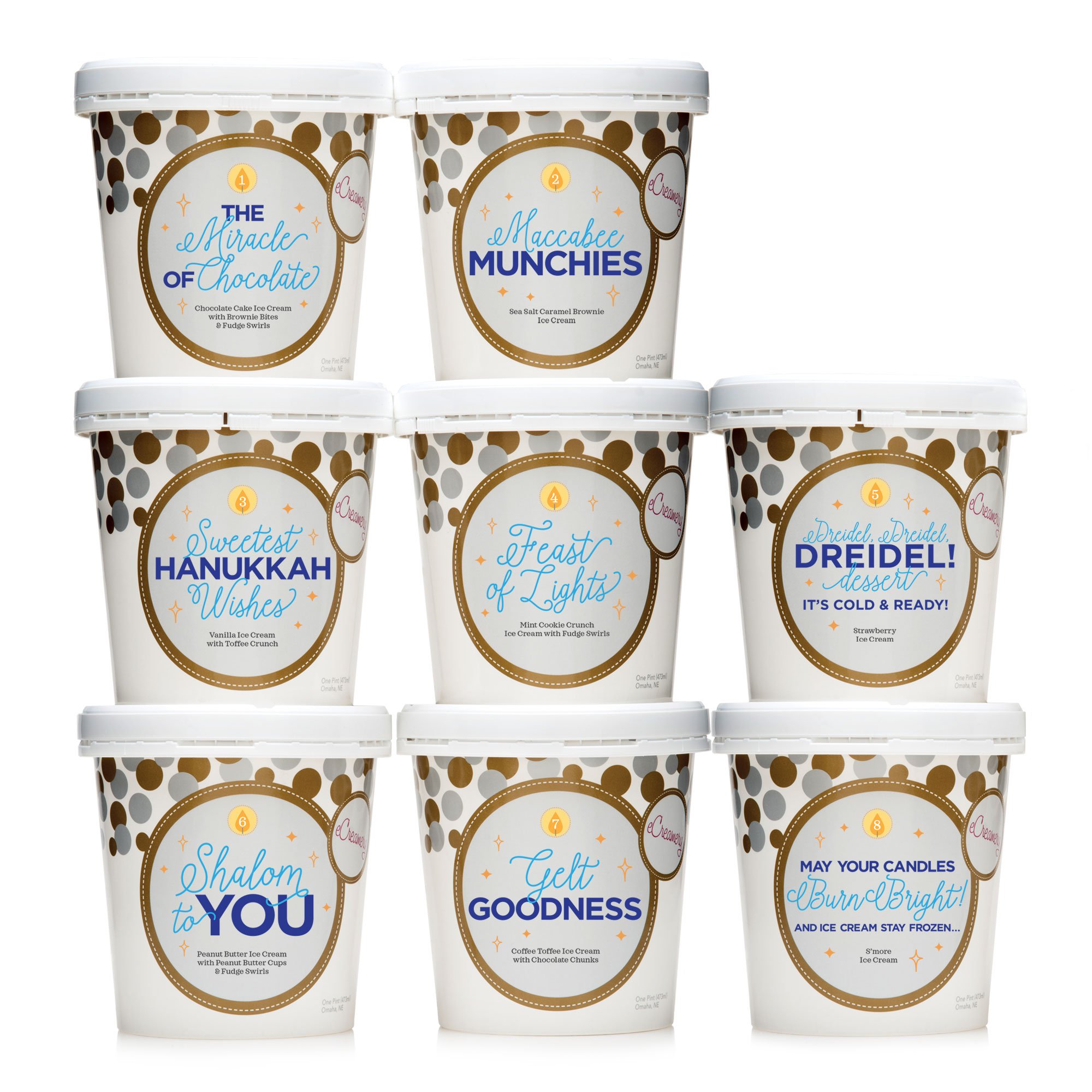 Best Hanukkah gifts from small businesses: The Hanukkah ice cream collection from woman-rune creamery. They're delicious!
