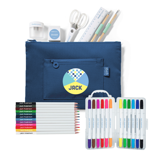 School supply organization tips: Label everything | these labels: Stuck on You (sponsor)