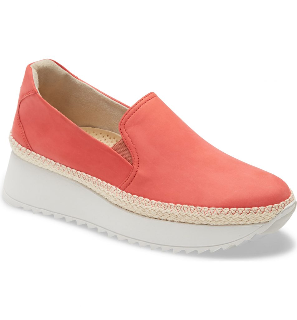 Favorite cute, comfy shoes on sale at Nordstrom right now:  Paul Green Slip-On Platform Sneaker in a gorgeous coral