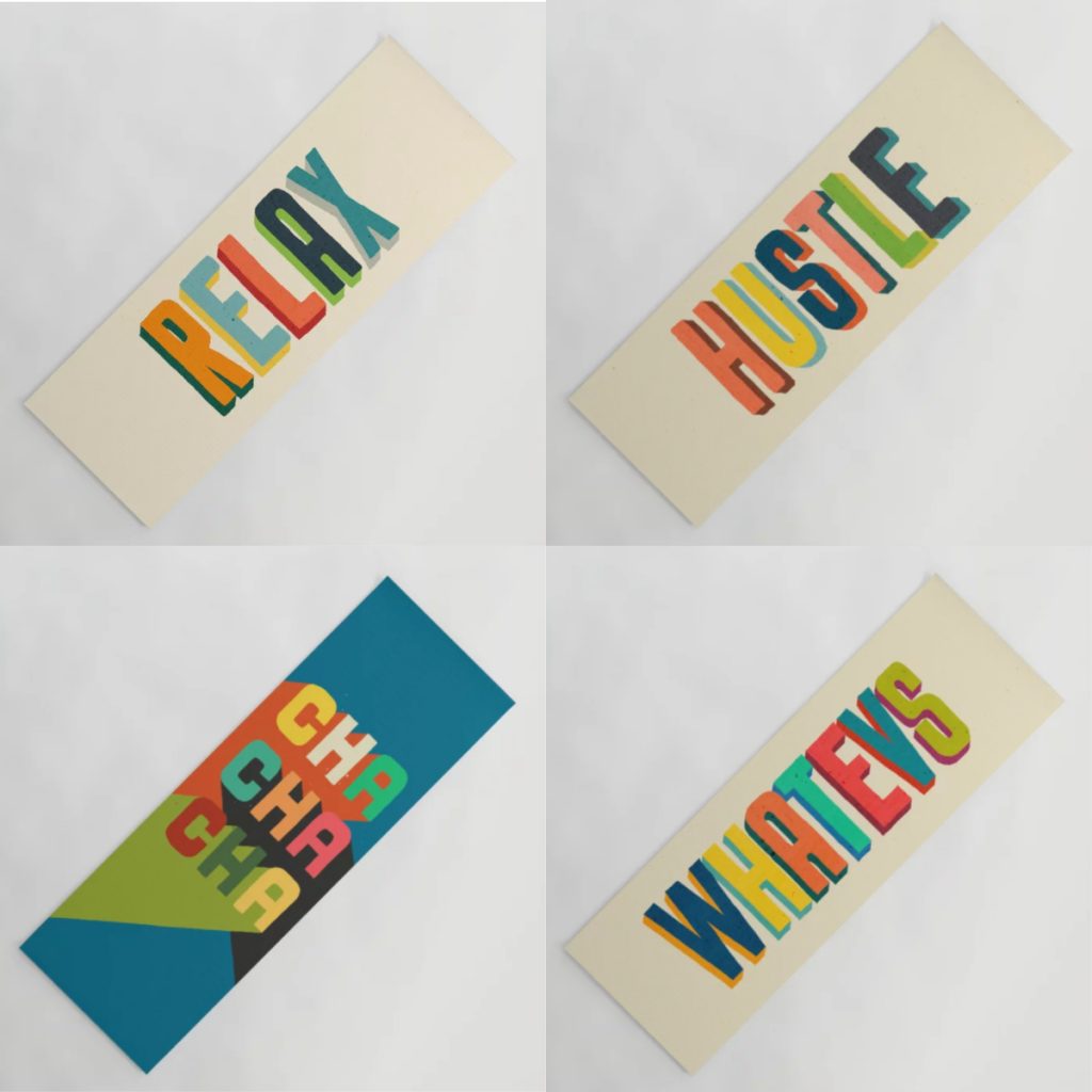 Modern yoga mats with groovy graphics and inspirational words by Picomodi