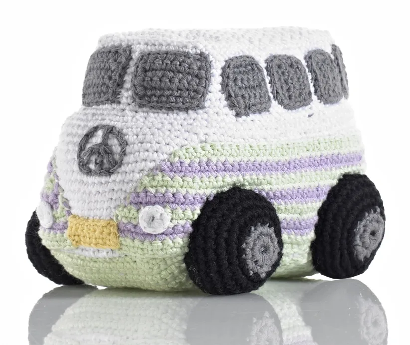 Take a ride on the Peace Van: hand knitted toys and rattles with purpose