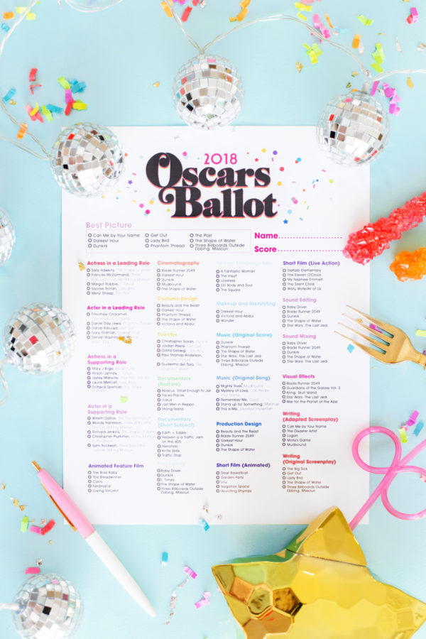 2018 Oscars party ideas: Free Printable Oscar Ballot by Studio DIY