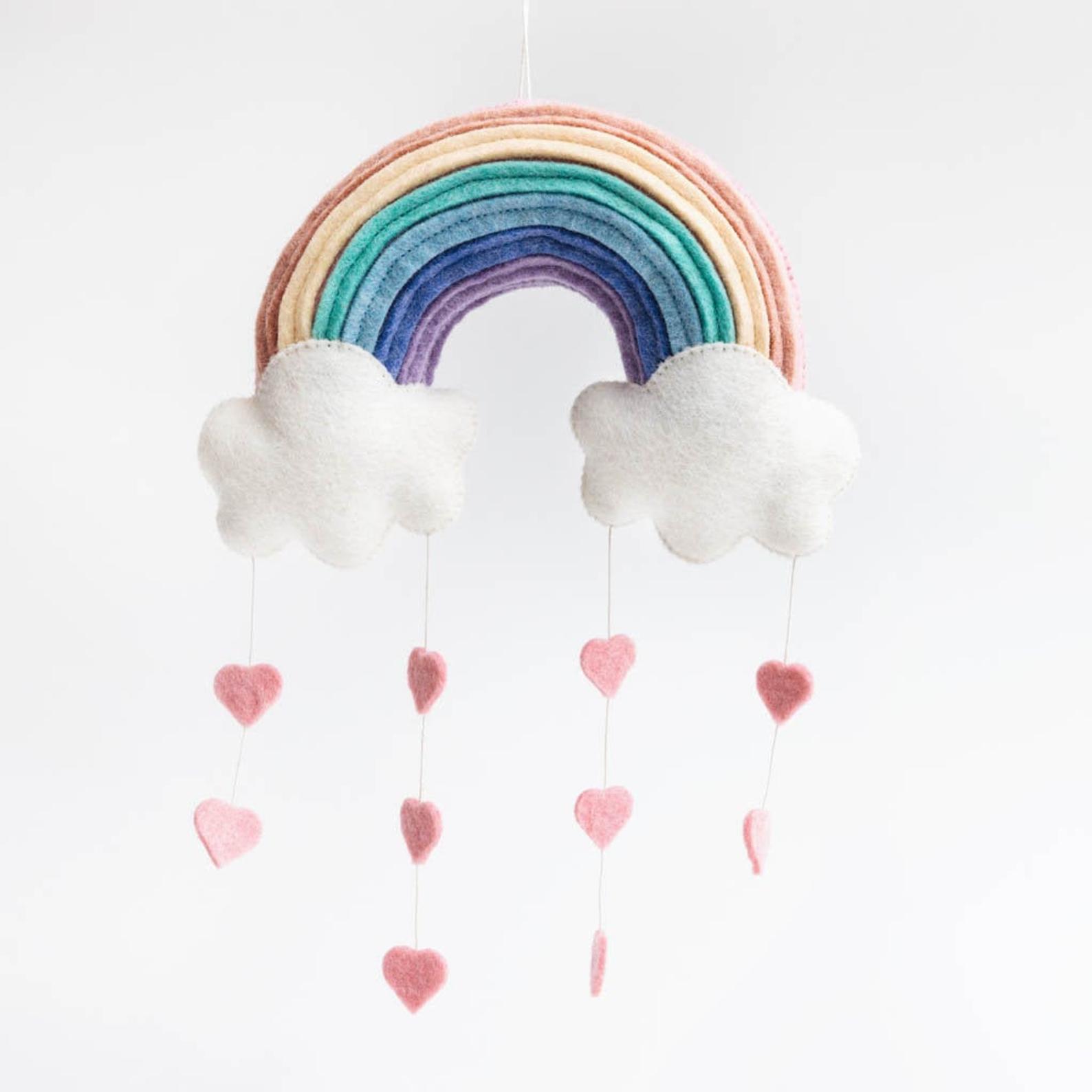 Valentine's Day gifts for babies: Hearts + rainbows mobile at Craftspring