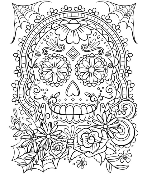 Halloween crafts for tweens and teens: download this free printable adult Day of the Dead sugar skull coloring page from Crayola