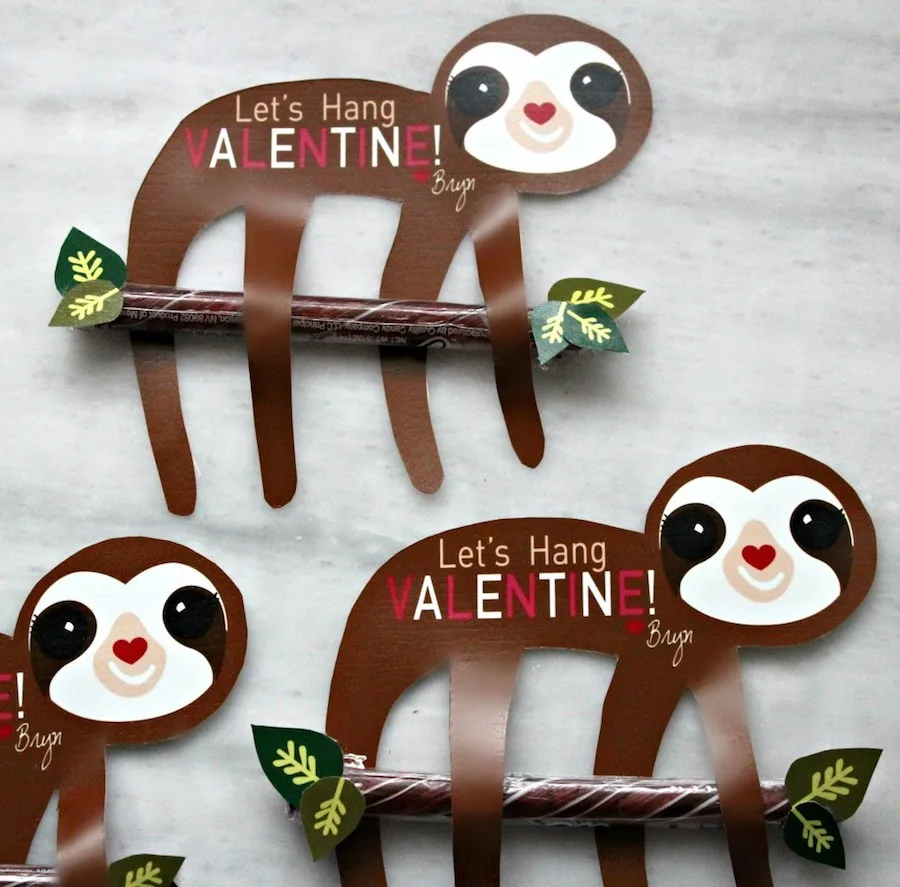 Best free printable Valentines: Sloth cards at A Touch of That