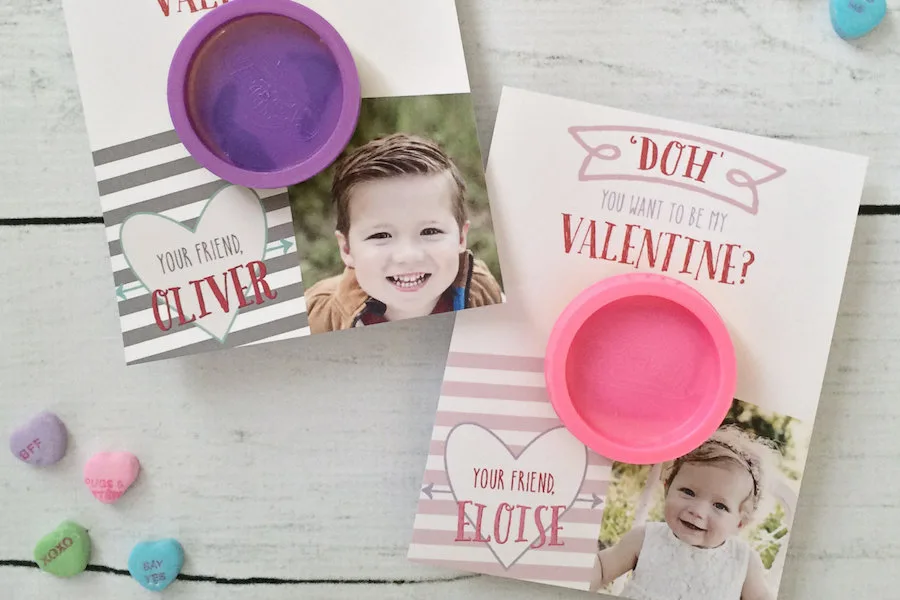 The coolest ideas for non-candy Valentine's Day classroom treats: Play Doh cards from Ollie & Lulu on Etsy