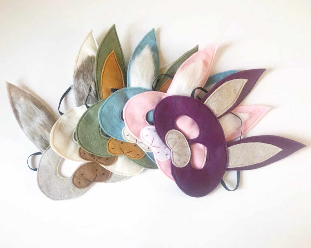 Handmade felt Easter bunny masks: Easter gifts for kids supporting Etsy shops 