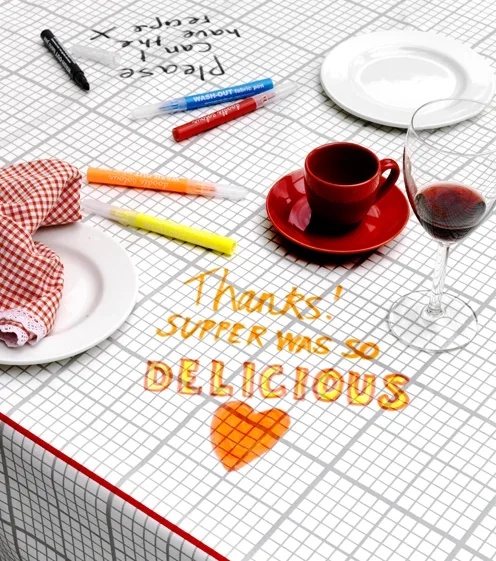 Dinner's on the table. Next to the markers.