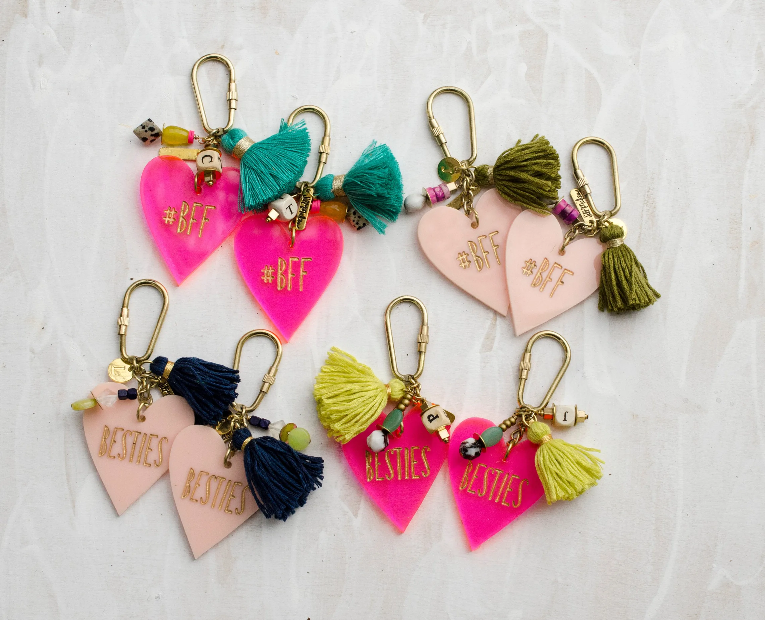 Acryllic initial keychain with pompom for back to school