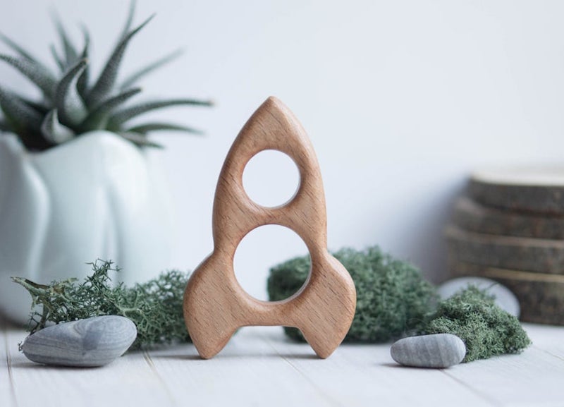 Cool space toys and gifts for kids: Rocket teether at Tiny Fox Hole