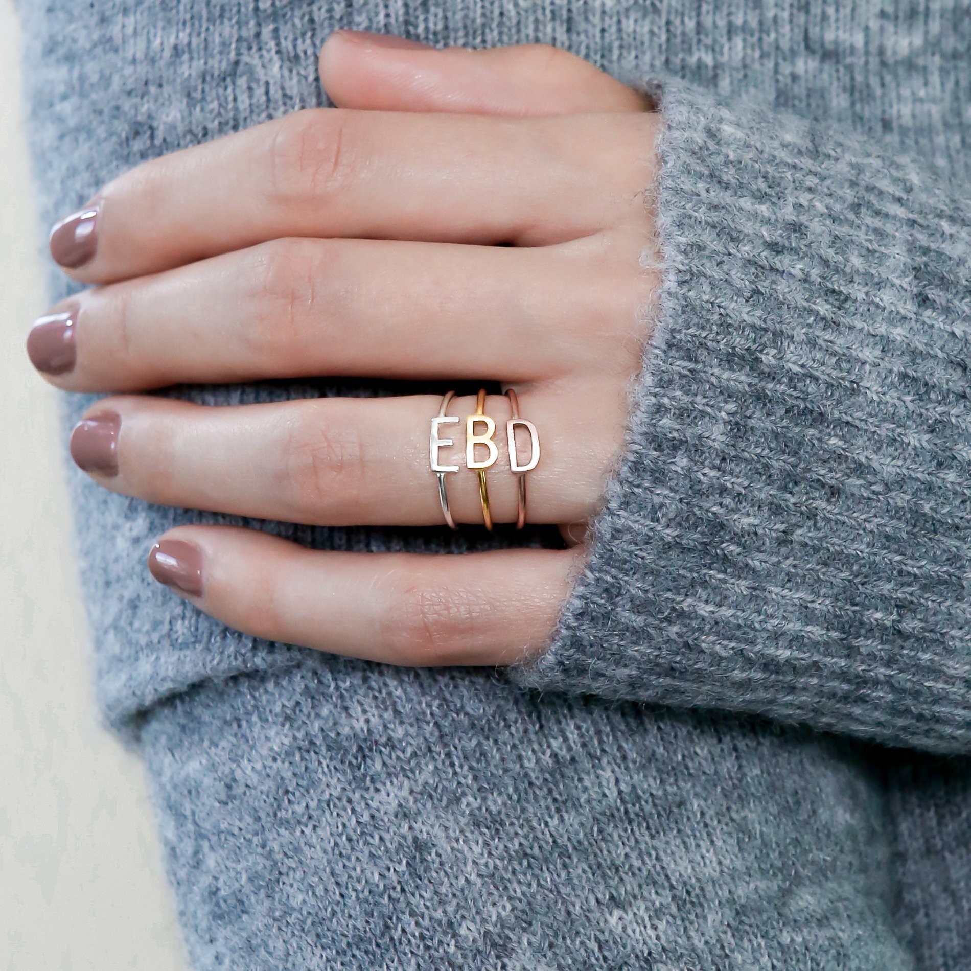 Creative personalized gifts: Custom sideways initial ring by Caitlyn Minimalist