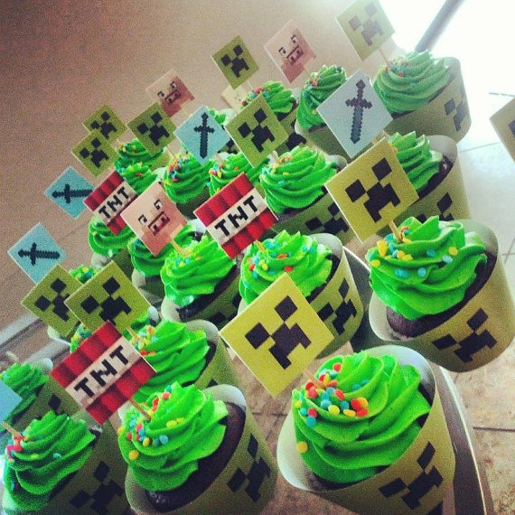 Printable minecraft cupcake toppers/wrappers at Austin Craft Invites