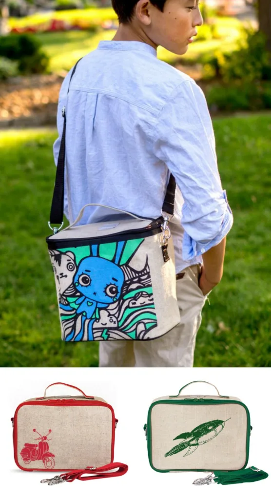 Best kids' lunchboxes: SoYoung coated raw linen lunch boxes and bucket totes