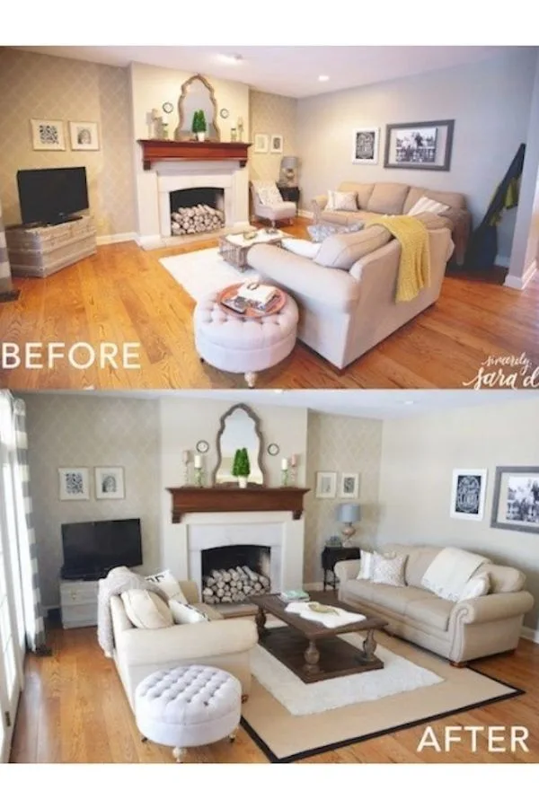 Before and after living room update from Sincerely Sara D
