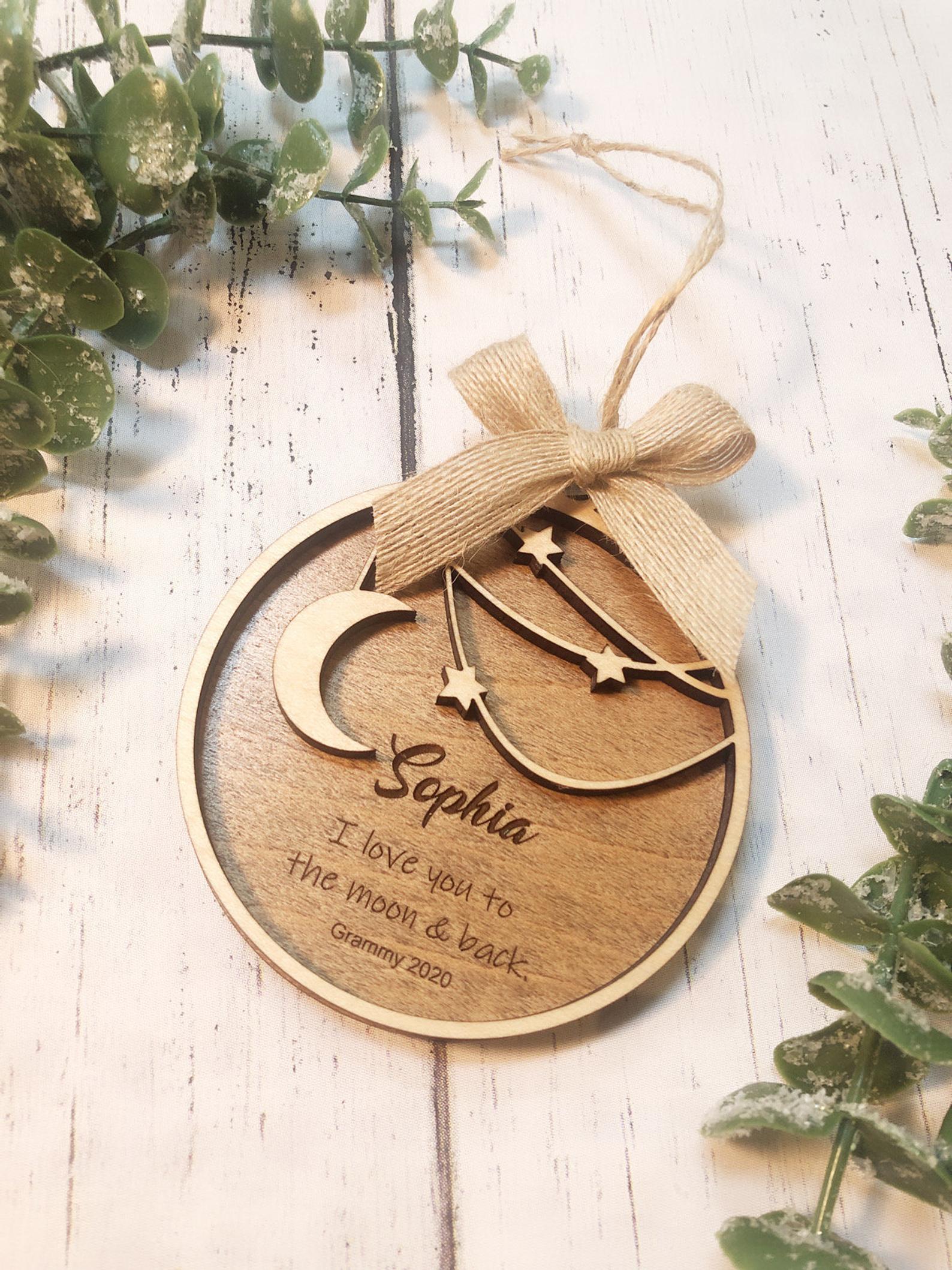 10 best baby and toddler holiday gifts from small businesses: Personalized moon and Stars ornament | Small Business Holiday Gift Guide 2020