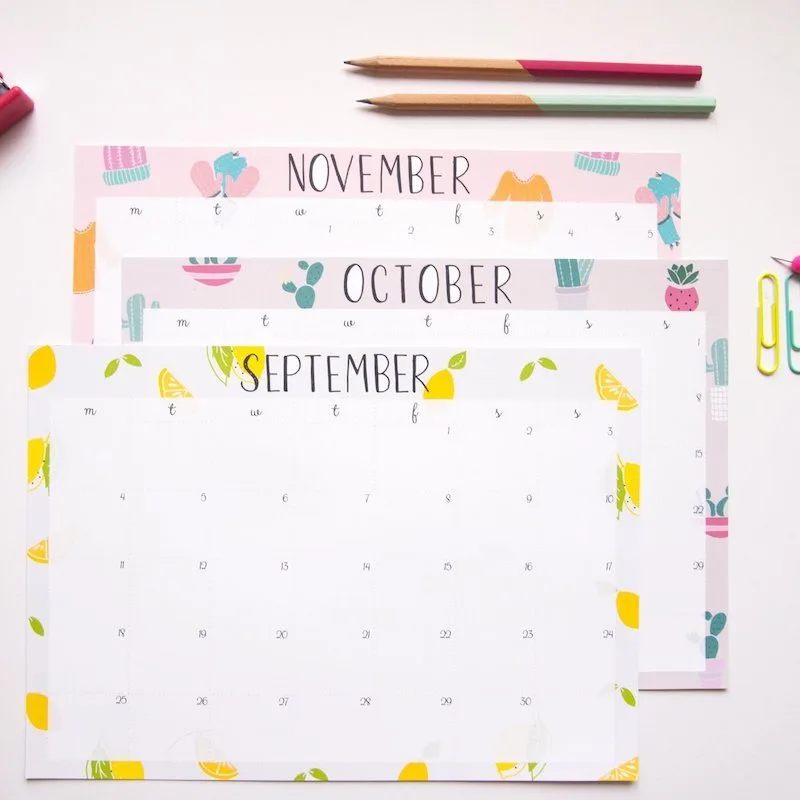 Printable academic calendars: Cute illustrated calendars at Not Only Polka Dots