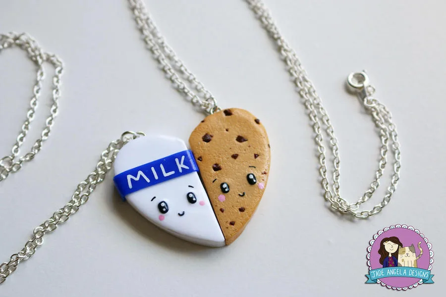 Valentine's Day BFF jewelry: Milk and Cookies Friendship Necklace by Jade Angela Designs