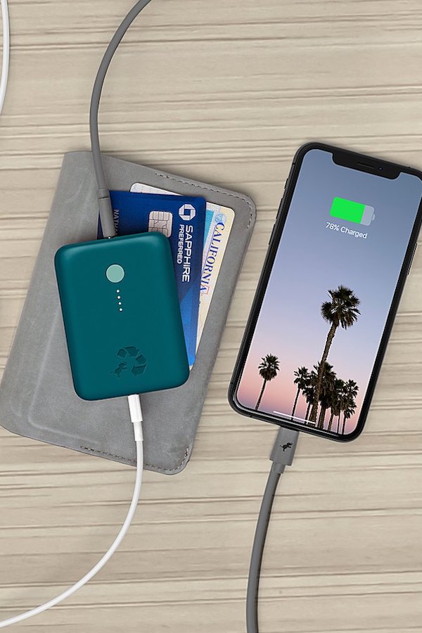 The Nimble CHAMP portable battery pack lets users charge two devices at once. Great gift for graduates and made from upcycled plastic!
