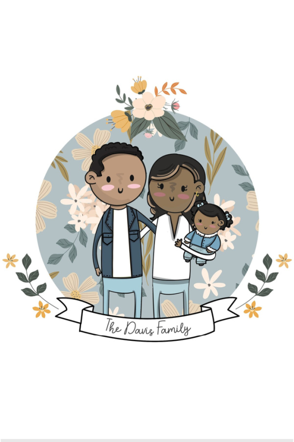 Custom family portrait illustrated in a charming modern style by Discovering You: Sweet first Mother's Day gift