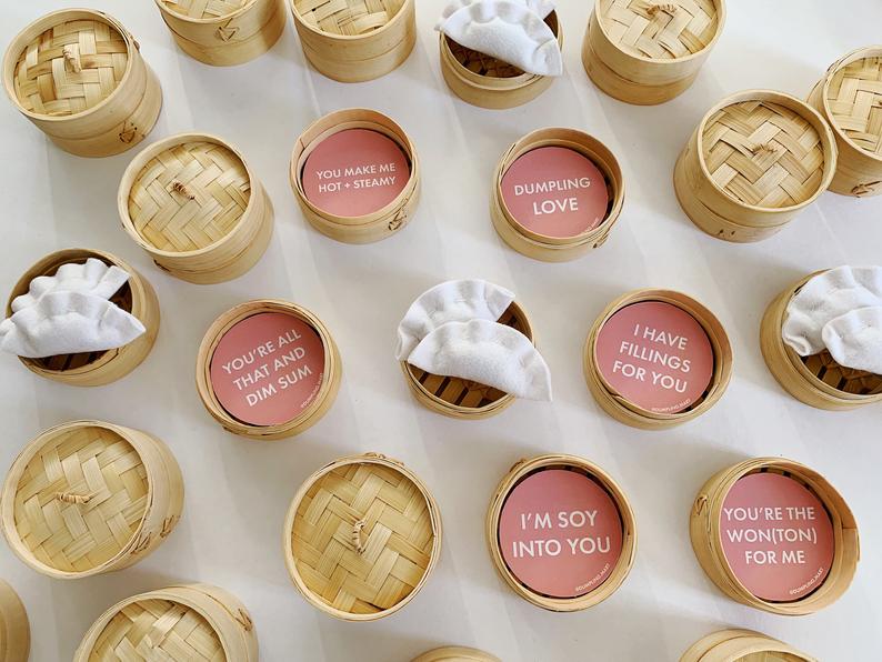 Handmade Valentine's Dumplings in mini bamboo steamers from DumplingMart on Etsy