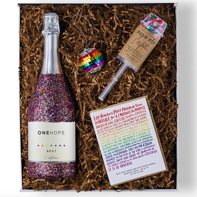 A must-see stunning Pride gift box supporting The Trevor Project from ONEHOPEwine. | 2017 Holiday Gift Guide
