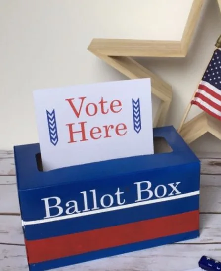 DIY a ballot box for a kids' voting activity using this tutorial from Motherhood on a Dime