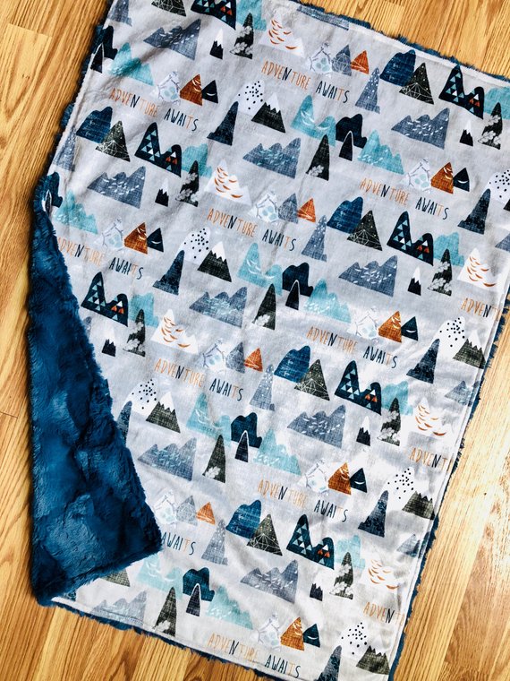 Adventure Awaits handmade baby blanket from Elegant Infant Co on Etsy