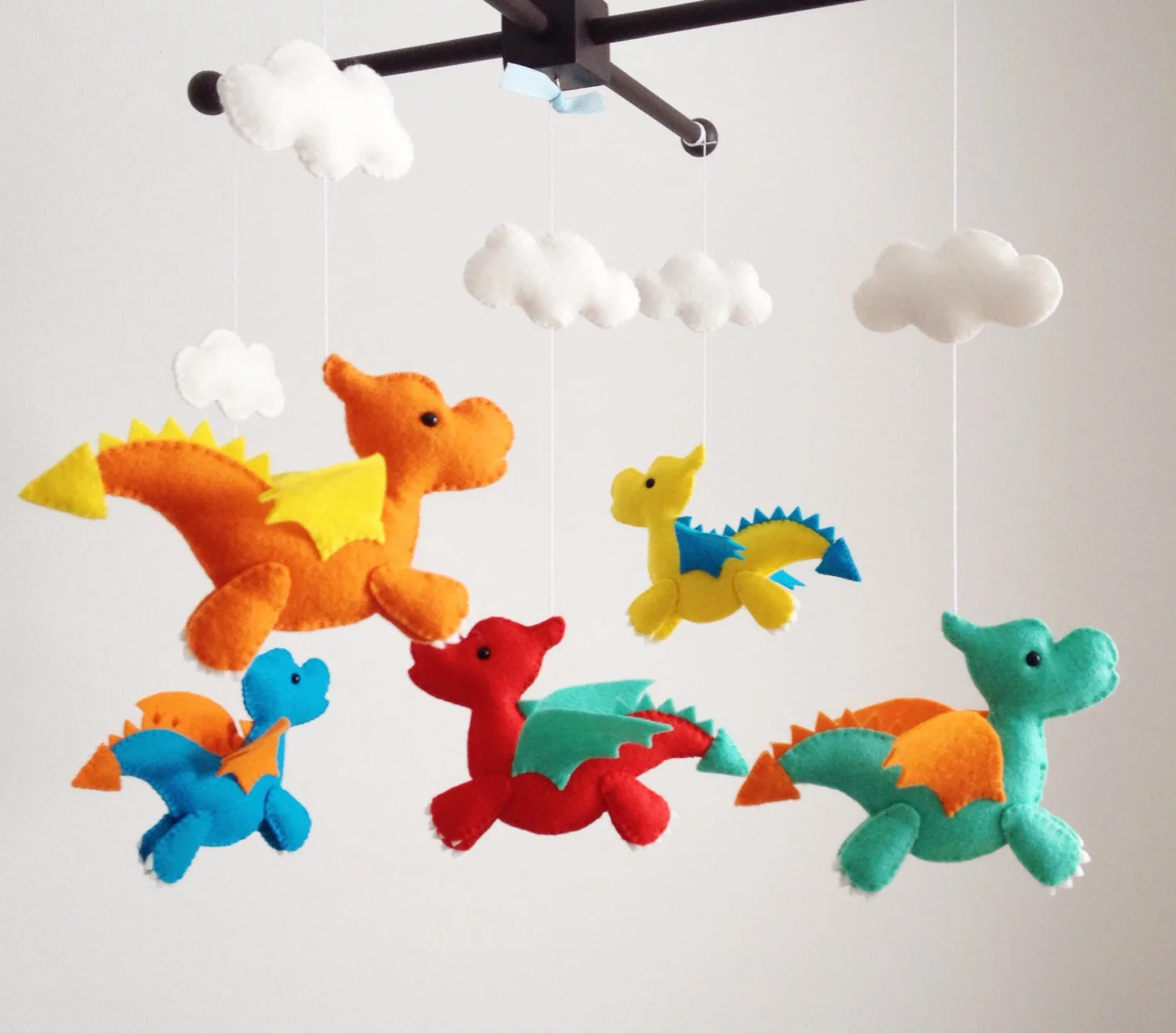 Handmade felt dragon crib mobile on Etsy from Wonderfeltland