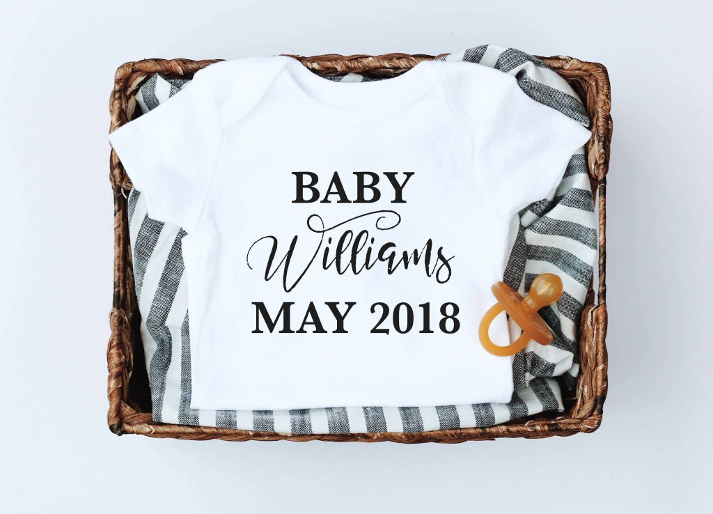 Arriving baby personalized tee from Kal & Co: Sweet baby shower gift!